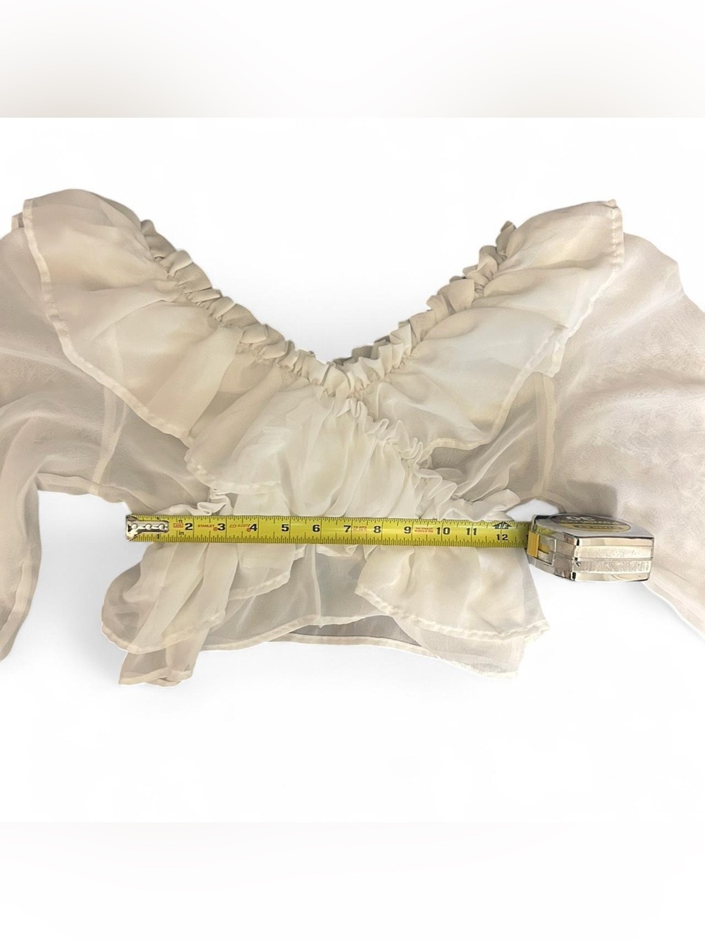 Sheer Ivory Ruffle Crop Top Small - Picture 4 of 7